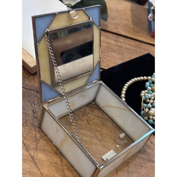 Elegant Glass & Metal Jewelry Box With signed Japan Beaded Necklace set of two p - Picture 7 of 16